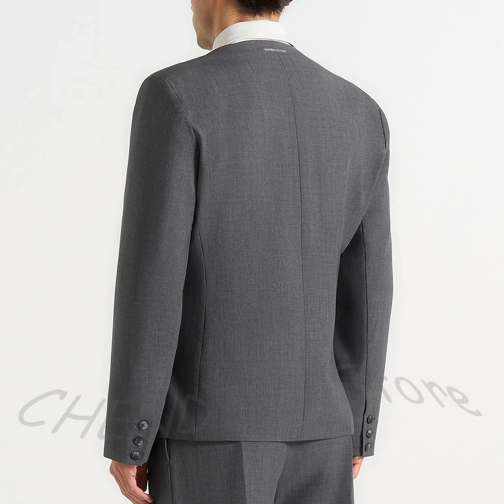 Classic Gray Suit For Men Double Breasted Elegant Outfit Set Two Piece Straight Business Casual Wedding Suit Jacket Pants