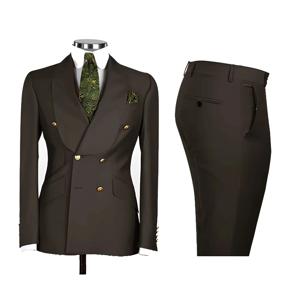 Men's Double Breasted Tuxedo Suit Shawl Lapel Slim Fit 2 Piece Blazer & Pants Formal Business Luxury Suits Casual Wedding Groom