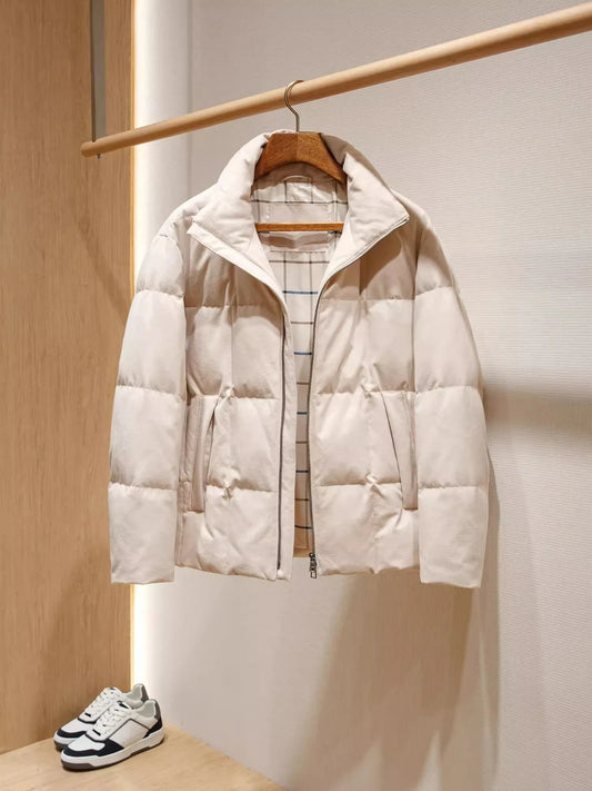 Wool Blend 90 White Goose Down Filled Winter New Men's Warm Stand-up Collar Down Jacket Luxury Fashion Men's Short Down Jacket