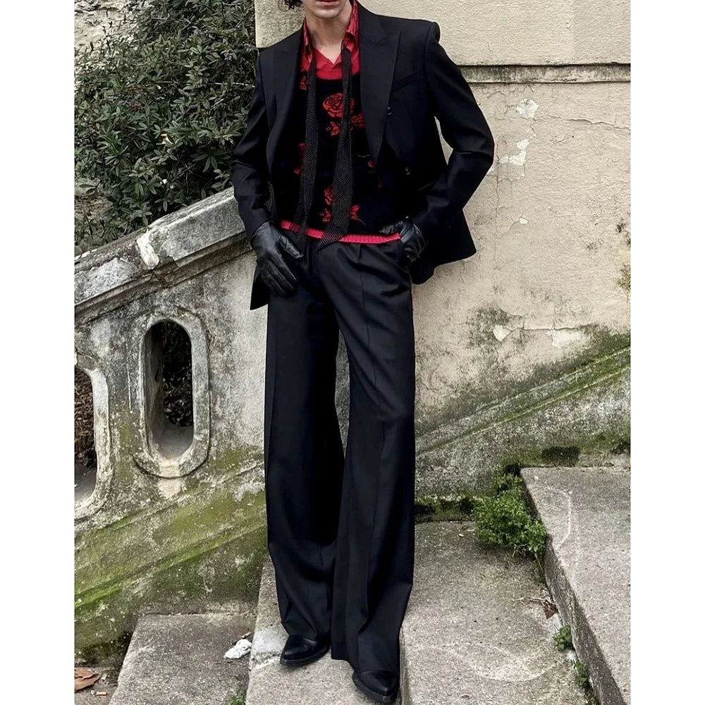 Gentleman Black Men's Suit 2 Pieces Jacket Pants Handsome Tuxedo Business Social Party Male Clothing