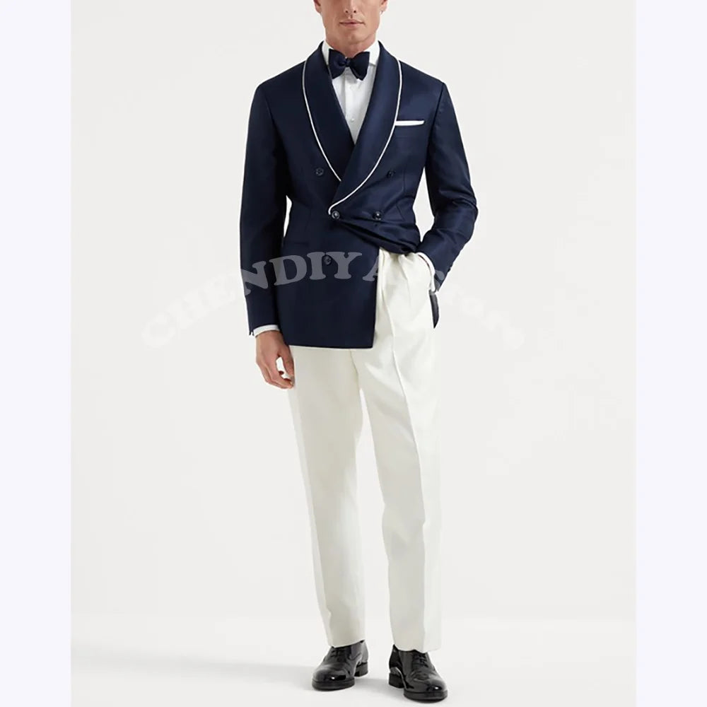 England Style Men's Suits Elegant Shawl Lapel Single Breasted Suit For Wedding Prom Formal Outfit Costume Homme Jacket Pants