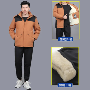Fleece Waterproof Tracksuits Winter Thick Two Pieces Set Mens Casual Winter Outdoor Track Suit Jacket+Pants Warm Hiking Jacket