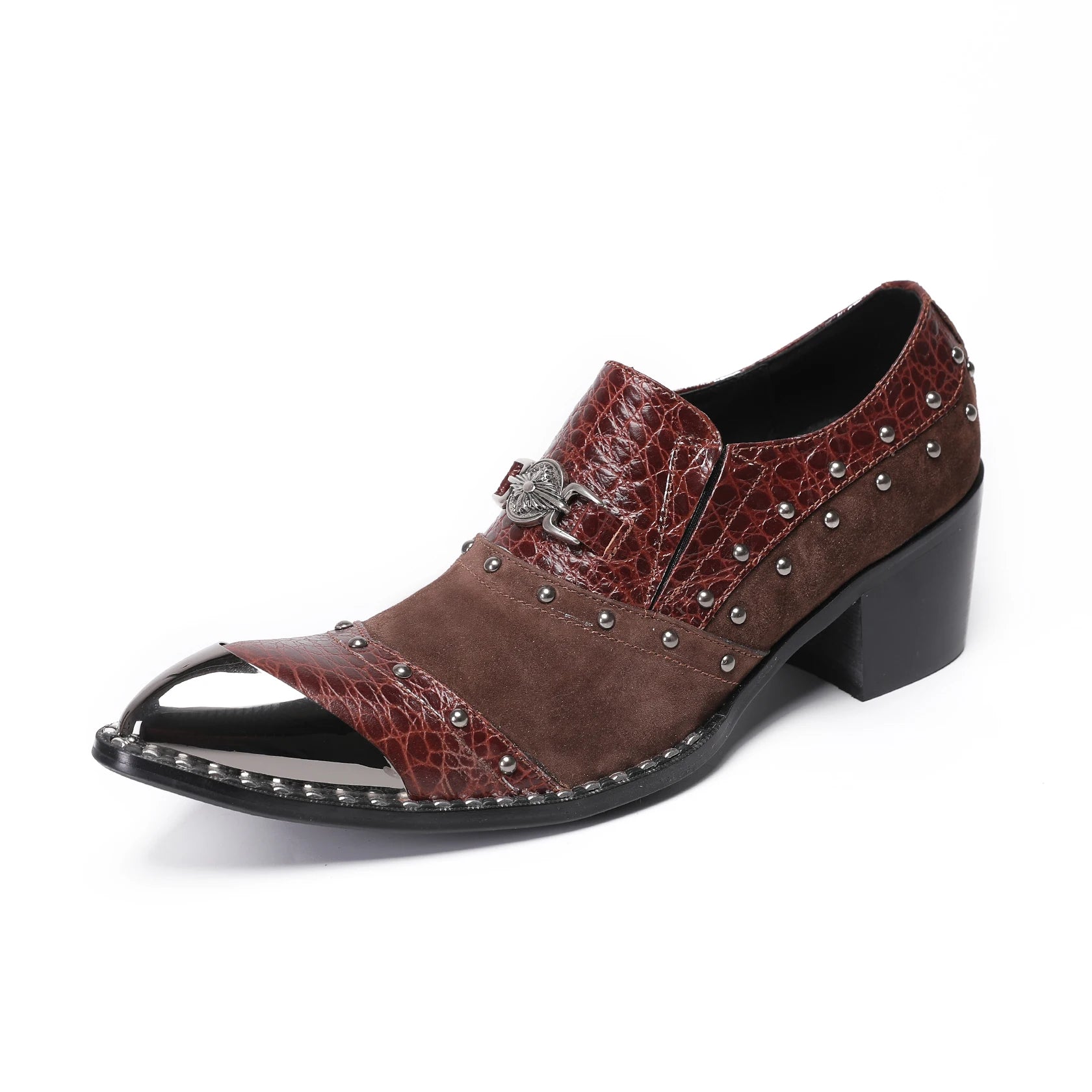 Classic new shallow mouth men's shoes, spring and autumn high heels, leather color blocked business party wedding shoes