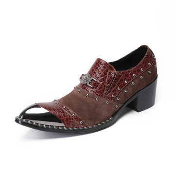 Classic new shallow mouth men's shoes, spring and autumn high heels, leather color blocked business party wedding shoes