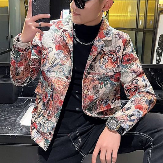 Giacca maschile maschile di alta qualità Stampa tigre Slip Slim Casual Lavor Single Business Business Social Coats Streetwear