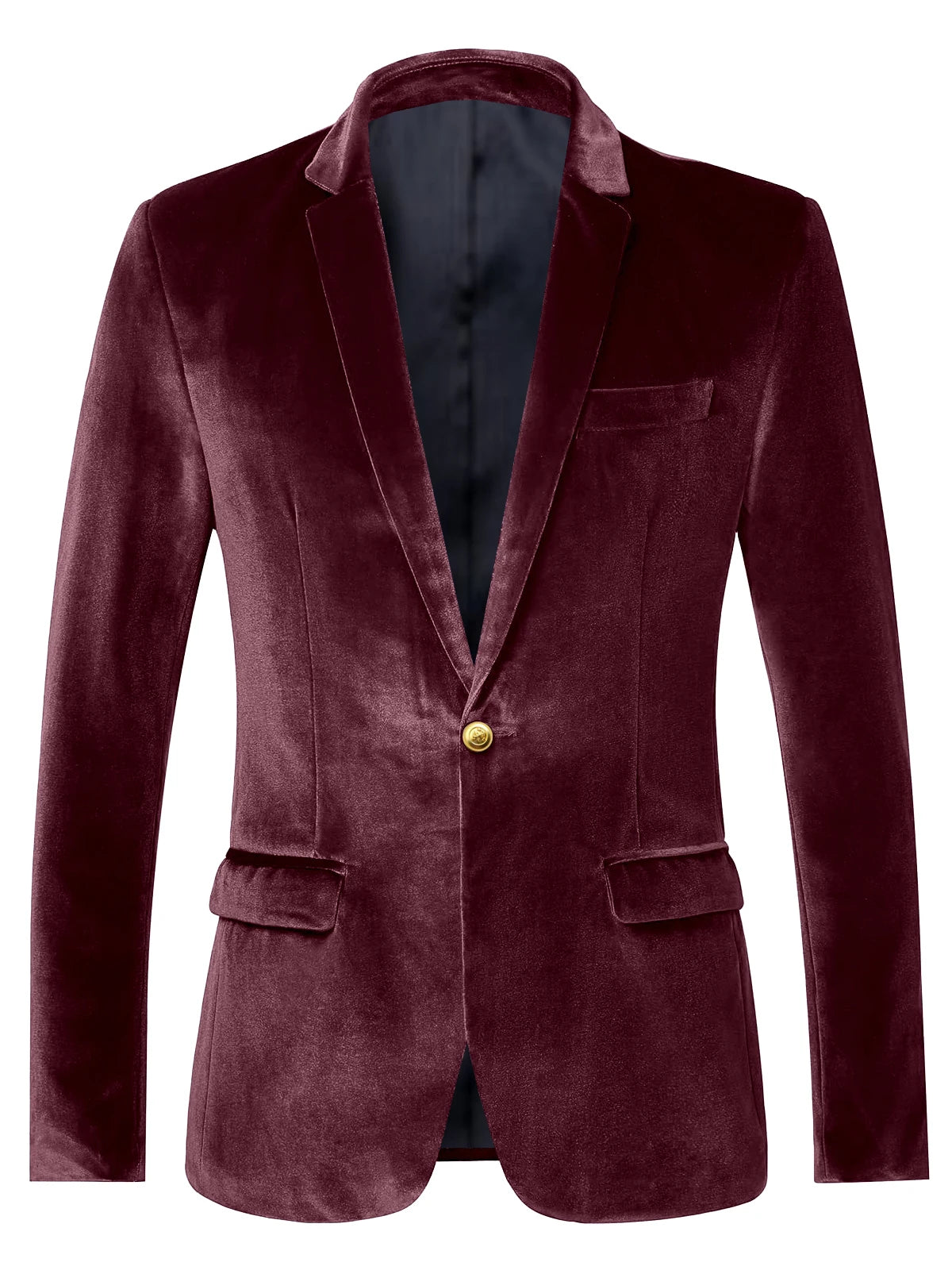 Men's Velvet Blazer Notch Lapel Slim Fit Suit Jacket With Gold One Button Suit Coat For Wedding Party Prom