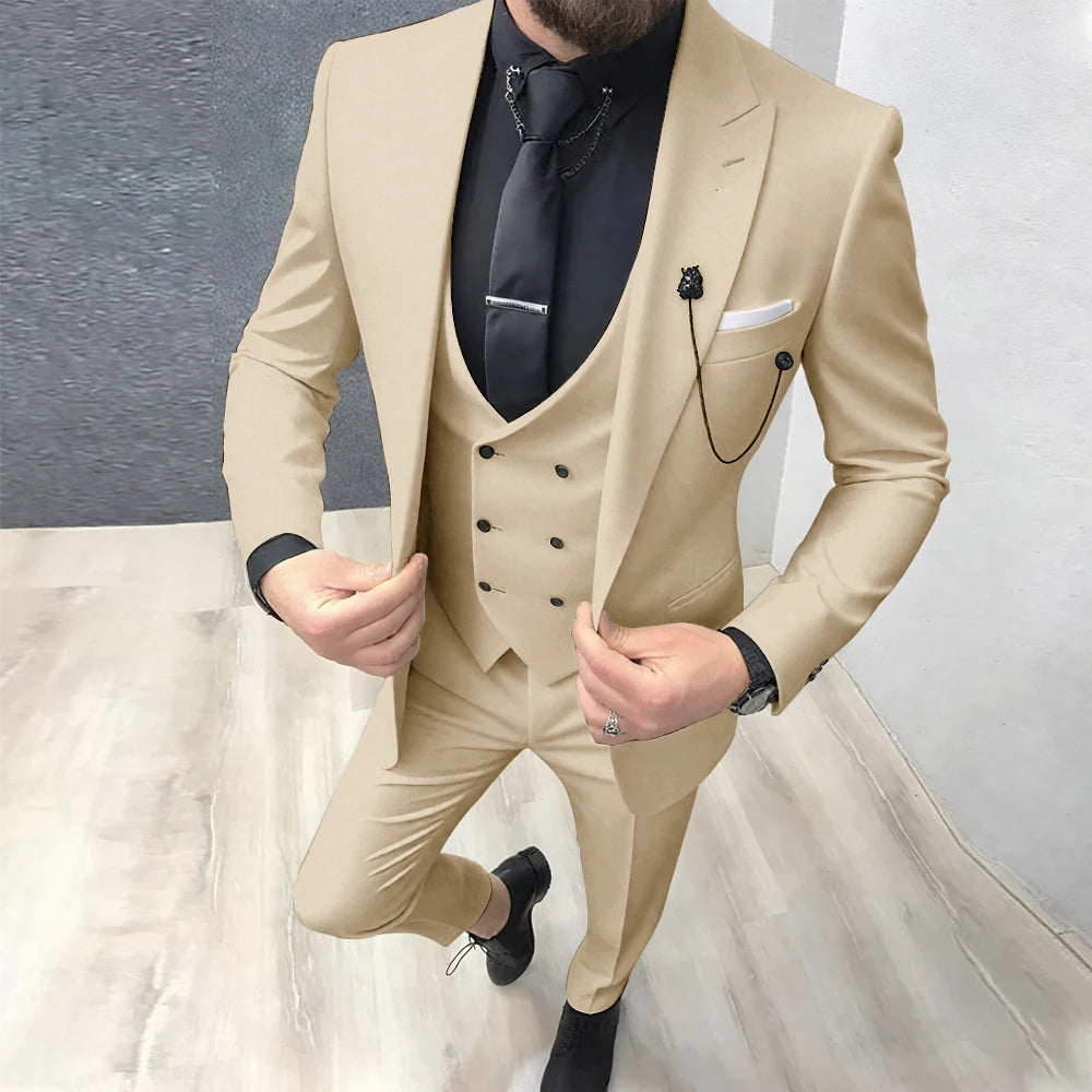 2025 Latest Design Men Suits Fashion Wedding Tuxedo Formal Casual Business Groom 3 Piece Male Suit Slim (Blazer+Vest+Pants)