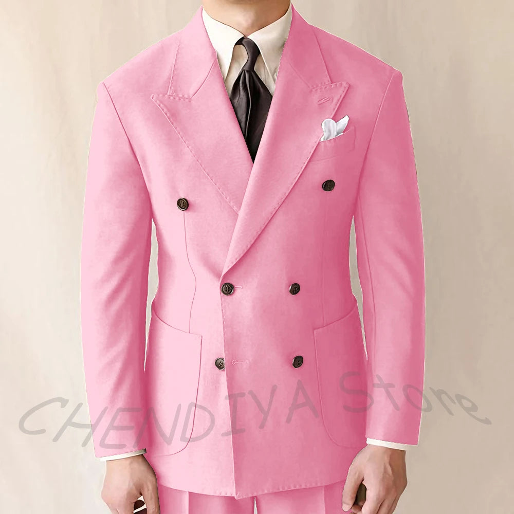 British Style Men Suits Casual Business Double Breasted Suit Jacket Wedding Groom Business Social Banquet Tuxedo Costume