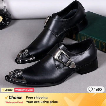 Black Business Leather Dress Shoes Men Pointed Toe Men's Shoes Buckle Formal Leather Shoes Men zapatos de hombre!