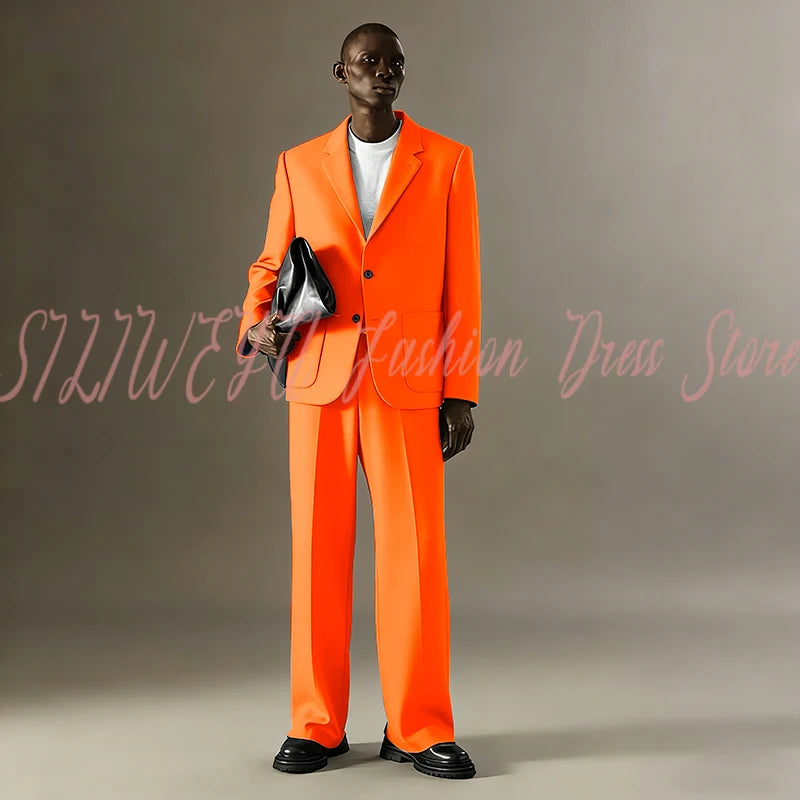 Loose Casual Men Suit Sets 2 Pieces Jacket Pants Business Blazer Set Social Party Fashion Trousers Roupas Masculino