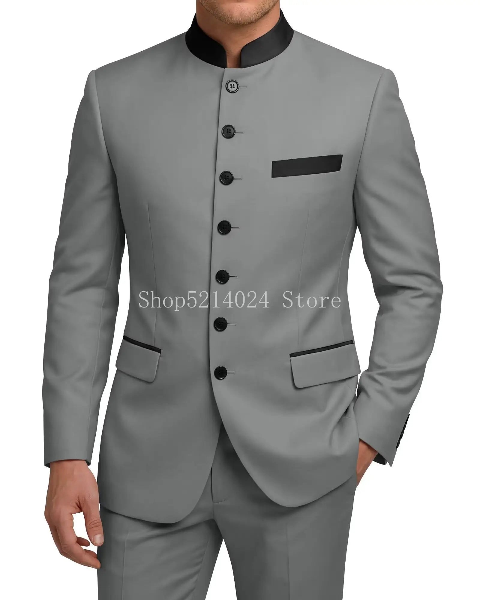 Chinese Tunic Suit Mens 2 Piece Chinese Suits for Men Slim Fit Mandarin Collar Suits for Wedding Prom Party