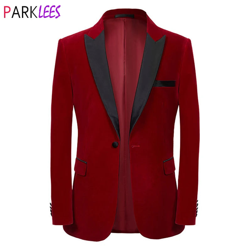 Robe de velours rouge de luxe Veste Blazer Men One Button Peak Cold Smoking Suit Jacket Mens MEENS METTOW GROOM PARTER STAM COSTUME HOMME