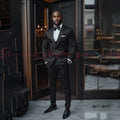 Slim Fit Casual Men's 2 Pieces Suit Black Jacket Pants One Button Shawl Lapel Blazer Pants Business Formal Wedding Groom Tuxedos