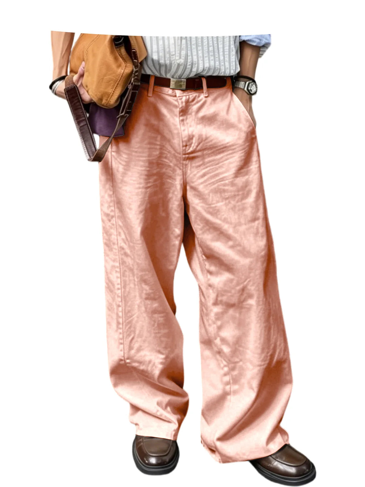 Men's Wide Leg Pants Casual Loose Fit Chino Trousers Vintage Streetwear Baggy Trousers for Daily Wear
