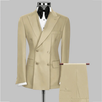 Peaked Lapel Slim Men's Suit High Quality Outfit Blazer Set Double Breasted Pleat Business Casual Formal Wedding Clothes