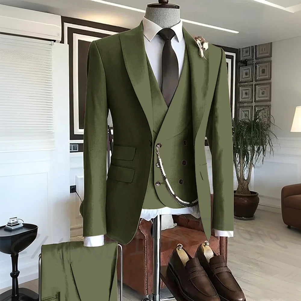 Men's Suit Formal Set 3 Piece Chic Single Button Peak Lapel Slim Fit Outfit Jacket Pants Vest High Quality Business Casual