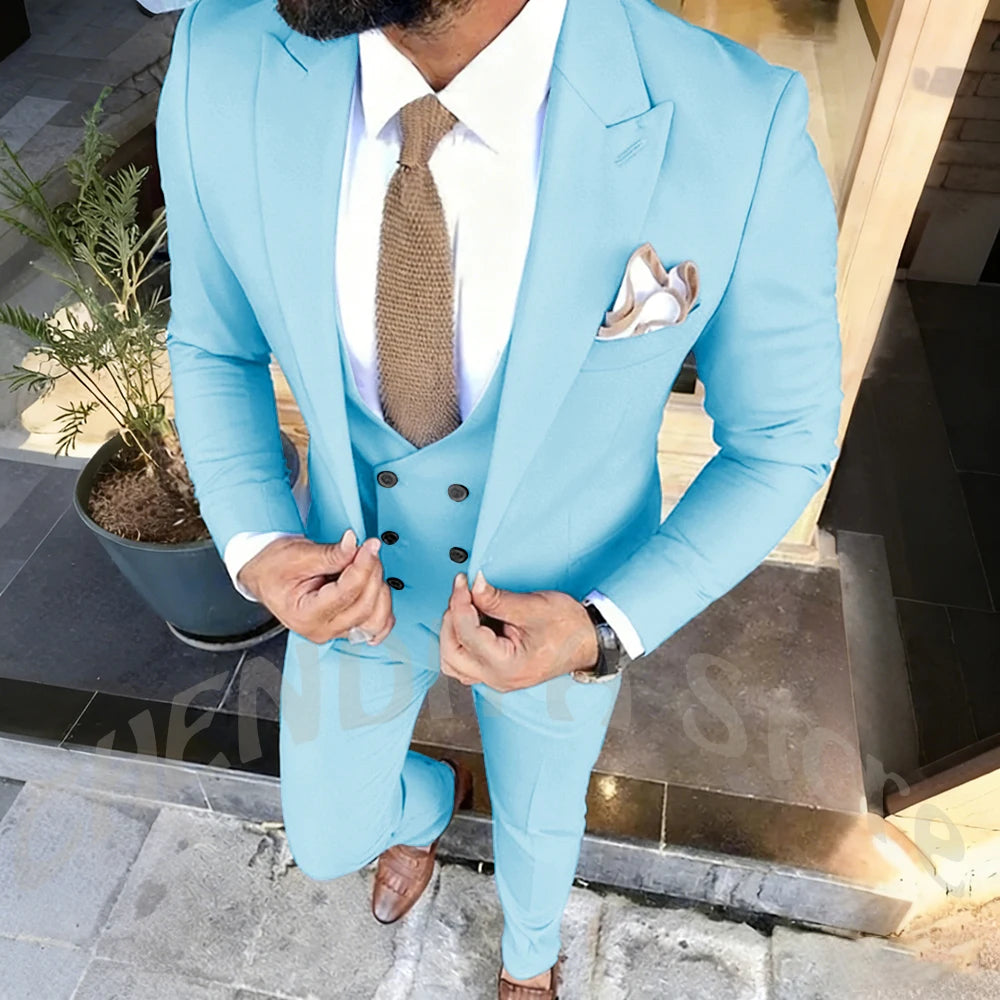 Slim Fit Men's Suits Set 3 Piece Single Breasted Peak Lapel Suit Daily Home Office High Street Fashion Casual Blazer Pants Vest
