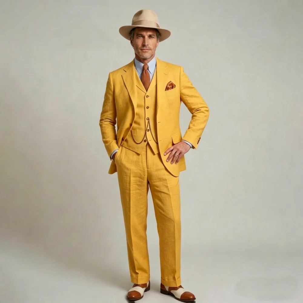 White Linen Wedding Tuxedo 3 Pieces Prom Men Suits Summer Slim Fit Groom Blazer Trousers Vest Set Beach Attire suit for men