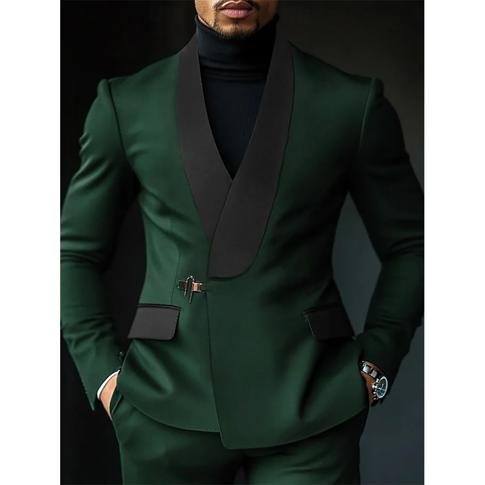 Contrast Color Men's Suit Set 2 Piece Elegant Shawl Lapel Slim Fit Formal Outfit Business Casual Jacket Pants Customized