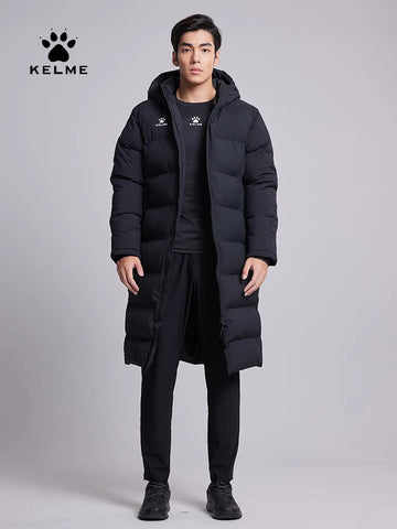 KELME Men Winter Jacket Long Solid Sports Training Coat Male Overcoat Outrwear Warm Cotton Padded Winter Coat Women 8261MF1014