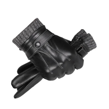 Winter Genuine Sheepskin Leather Gloves Men Warm velvet lined Full Finger Touchscreen Outdoor Cycling Driving Motorcycle Gloves