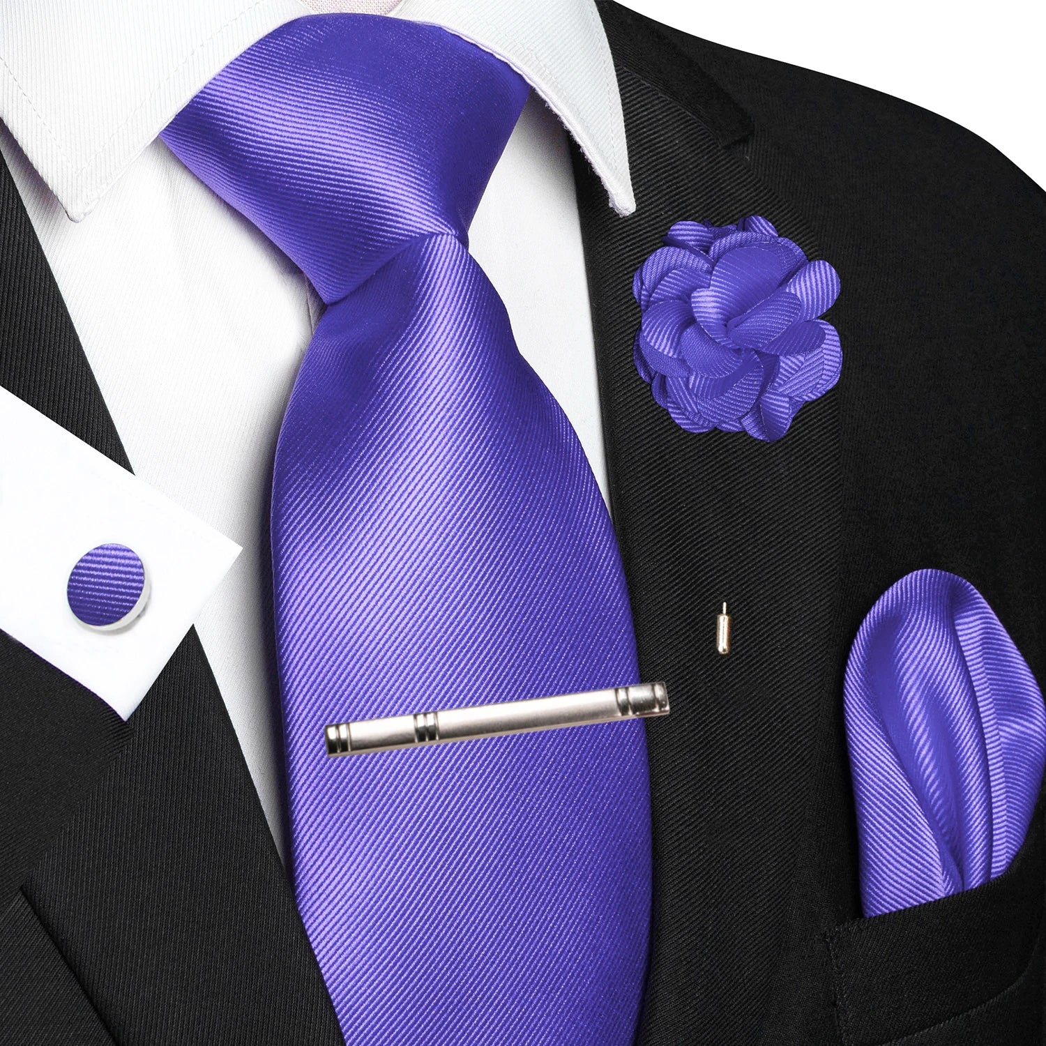 JEMYGINS Blue Solid Wedding Tie For Men Handky Cufflink Brooch Gift Mens Elegant Necktie Fashion Business Party Dropshiping