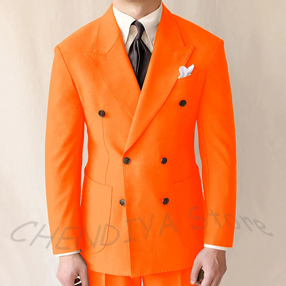 British Style Men Suits Casual Business Double Breasted Suit Jacket Wedding Groom Business Social Banquet Tuxedo Costume
