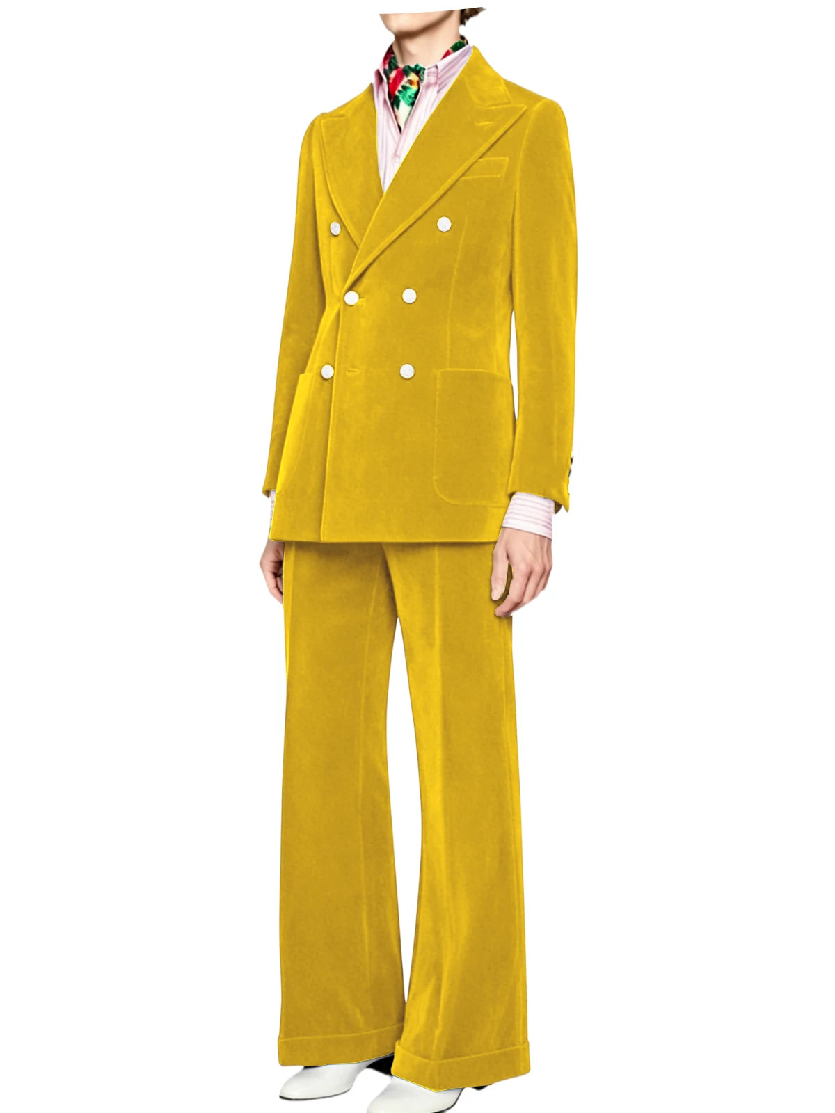 Men's Velvet Double Breasted 2 Piece Suit Set Slim Fit Peak Lapel Formal Straight Leg Pants Suit For Party Wedding Daily Wear