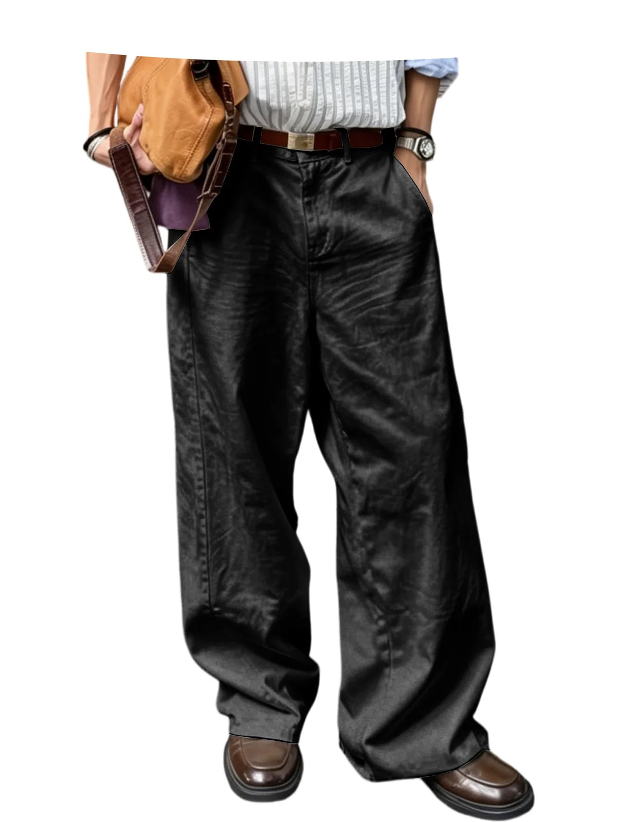 Men's Wide Leg Pants Casual Loose Fit Chino Trousers Vintage Streetwear Baggy Trousers for Daily Wear