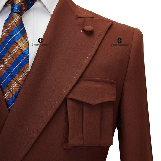 Cenne Des Graoom 2023 Brown Wedding Suits for Men New Coat Design Right Side Button Jacket and Pants 2 Pcs Set Evening Banquet