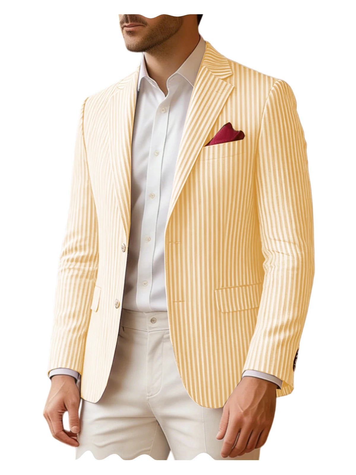Men's Seersucker Striped Blazer Classic Slim Fit Notch Lapel Business Casual Suit Jacket For Beach Vacation Summer
