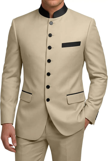 Chinese Tunic Suit Mens 2 Piece Chinese Suits for Men Slim Fit Mandarin Collar Suits for Wedding Prom Party