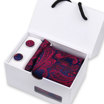 Mens Tie Wine Paisley Striped Wedding Ties For Men Hanky Cufflinks Silk Neck tie Set Party Business Fashion Suit Accessories