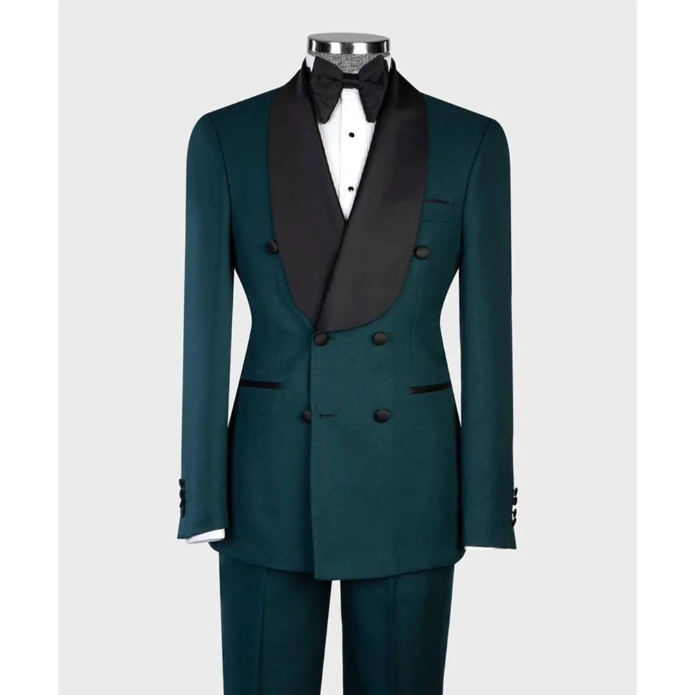 Double Breasted Formal Men's Suit Slim Fit Chic Outfits Luxure Wedding Groom Tuxedo 2 Pieces Jacket Pants