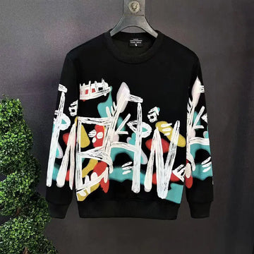 Premium Graffiti Hoodie Men's Trendy T-shirt Spring and Autumn Long Sleeve 2024 New Winter Coat with Velvet