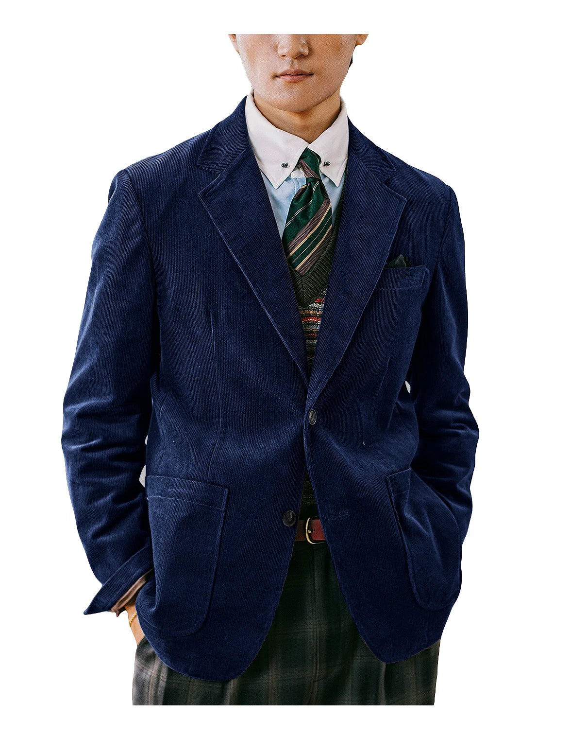 Men's Corduroy Blazer British Style Notched Lapel Casual Slim Fit Suit Jacket For Business Wedding Daily Wear Party