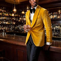 Men's Gold Velvet Tuxedo Blazer Shawl Lapel One Button Formal Jacket Fashion Slim Fit Wedding Prom Party Suit Coat