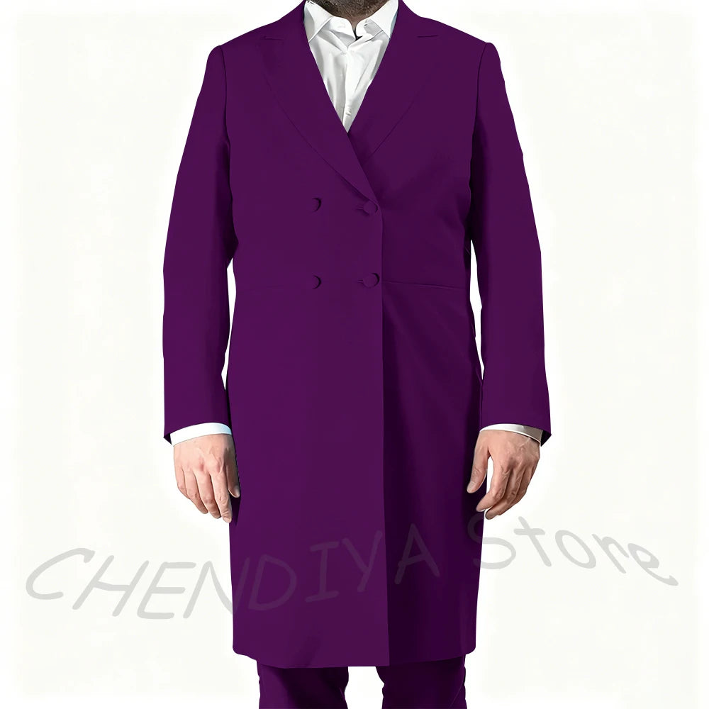 New Arrival Men's Suits Formal Two Piece Long Blazer Classic Double Breasted Daily Office Casual Male Costume Homme Jacket Pants