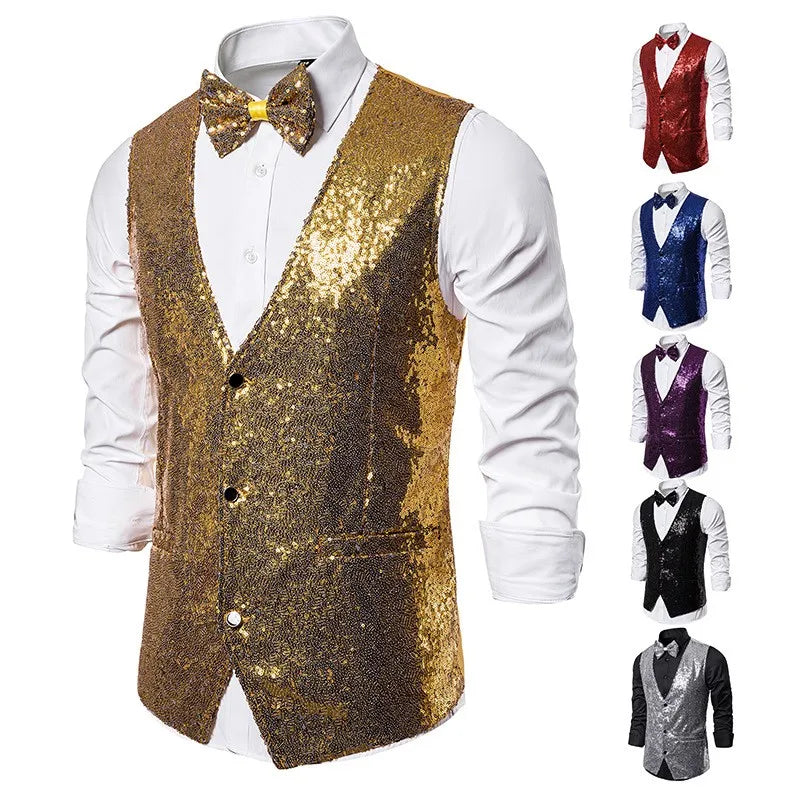 Men's Suit Vest Circular Glitter Shiny Waistcoat For Men Night Club Stage Show Barmaid Dance Wedding Party Sexy Men's Suit Vest