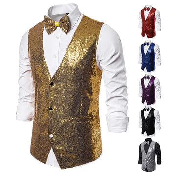 Men's Suit Vest Circular Glitter Shiny Waistcoat For Men Night Club Stage Show Barmaid Dance Wedding Party Sexy Men's Suit Vest