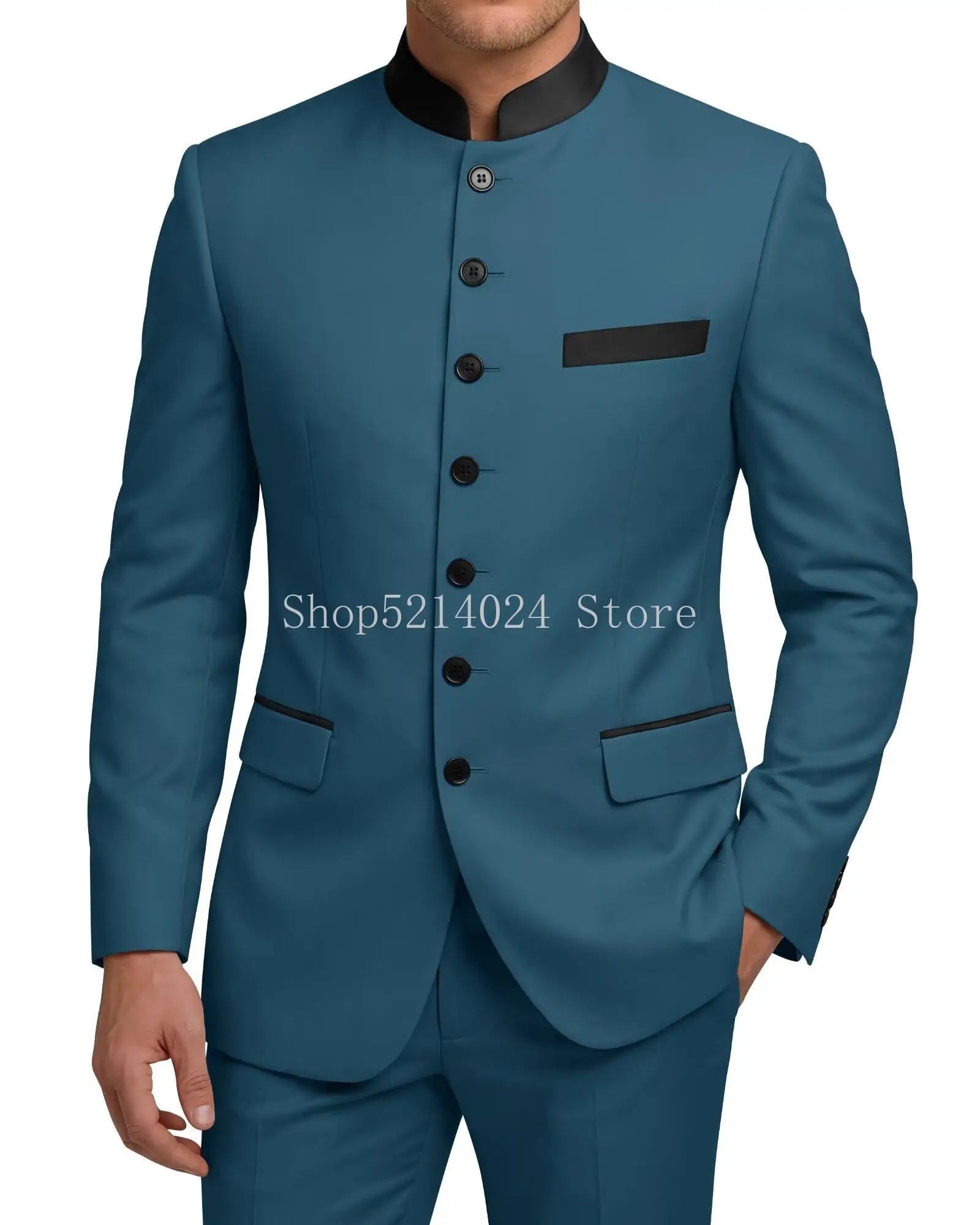 Chinese Tunic Suit Mens 2 Piece Chinese Suits for Men Slim Fit Mandarin Collar Suits for Wedding Prom Party
