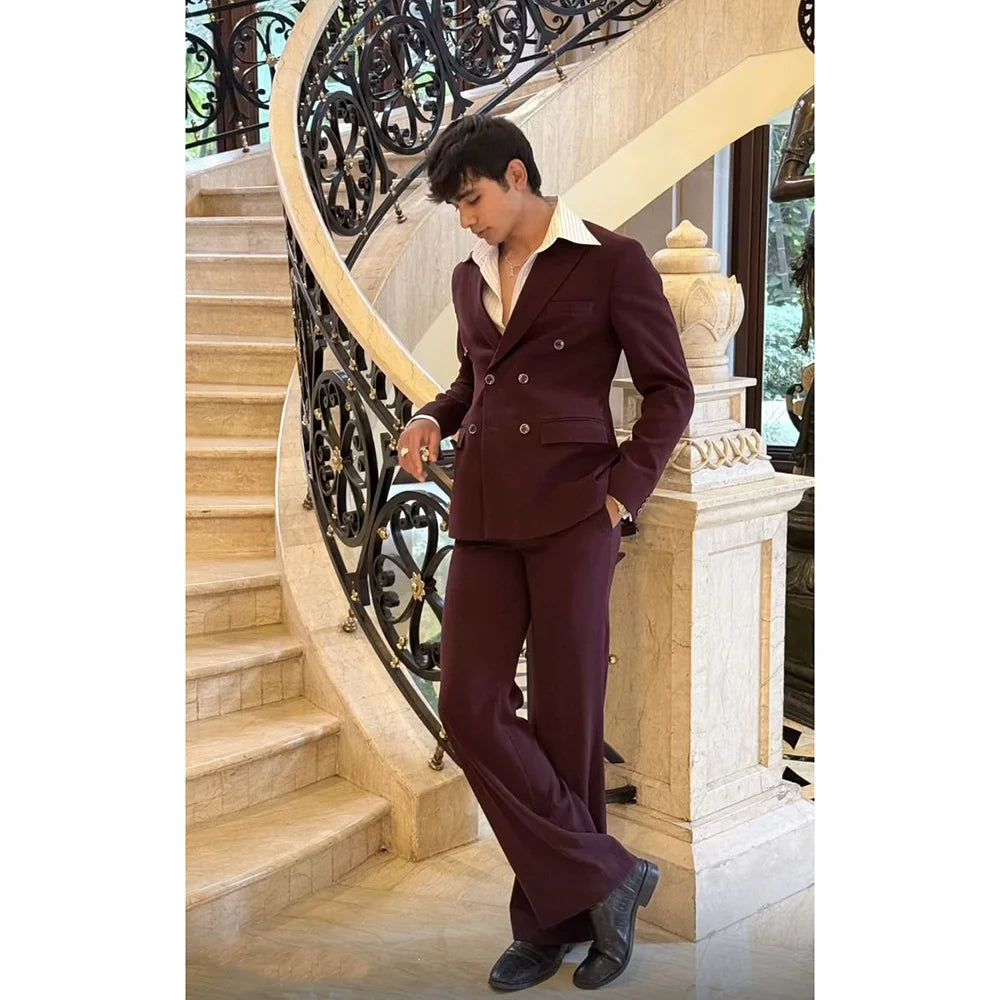 Elegant Double Breasted Men's Suit 2 Pieces Jacket Pants Business Casual Dinner Party Dress Boutique Blazer Set