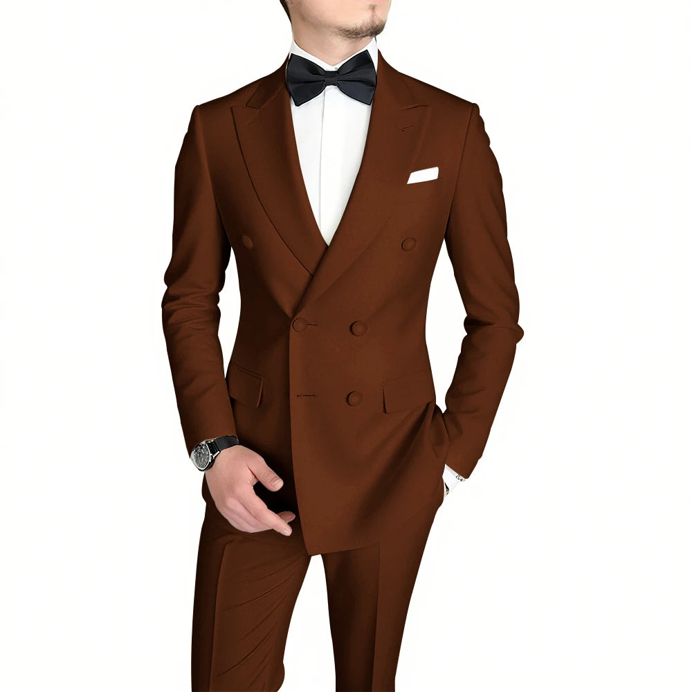 Classic Black Men's Suit Fashion Peak Lapel Double Breasted Outfits Wedding Groom Prom Business Formal Suit (Jacket+Pants)