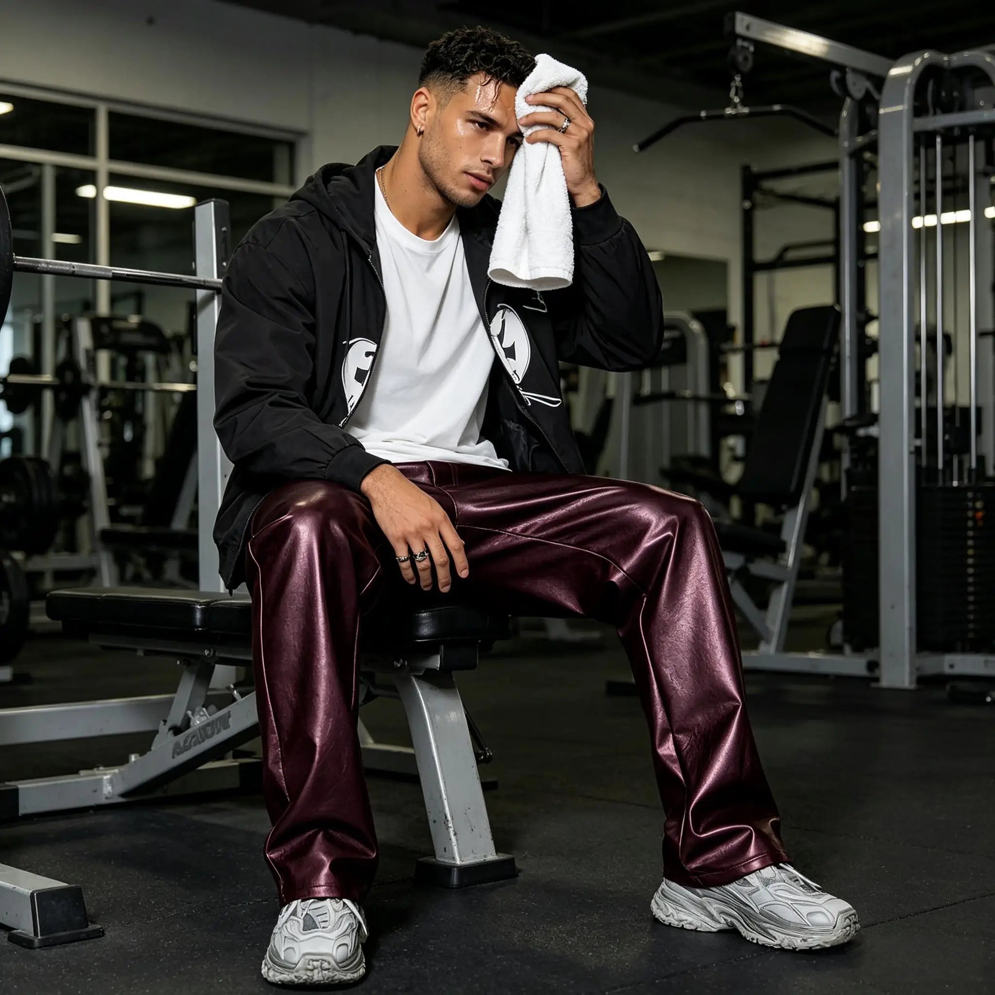 Men's Faux Leather Wide Leg Pants High Waist Loose Straight Trousers Hip Hop Streetwear Club Party Casual Bottoms