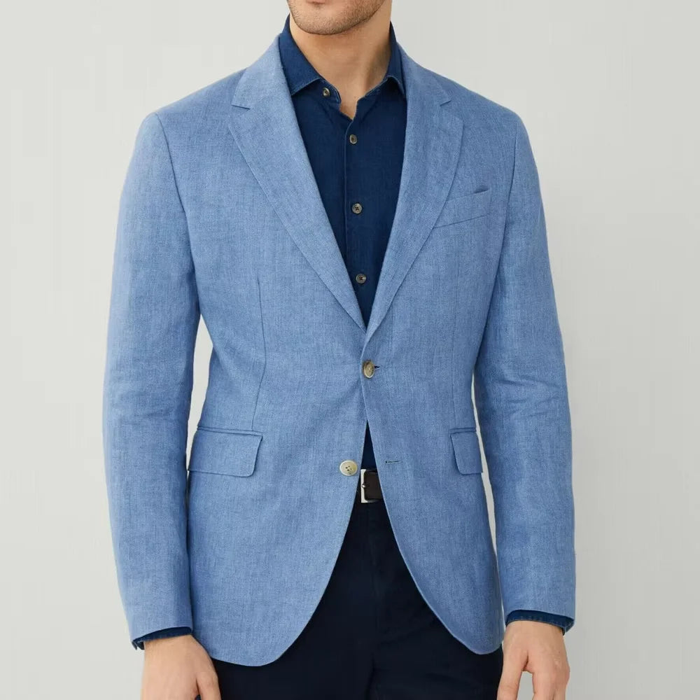 Men‘s Linen Suit Jacket Solid Color Slim Fit Notch Lapel Flap Pocket Two Buttons Lightweight Breathable Blazer Summer Wedding  ﻿