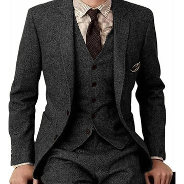 Men's Three Piece Suit Notch Lapel Tweed Casual Business Suit for Wedding, Work (Blazer+vest+Pants)