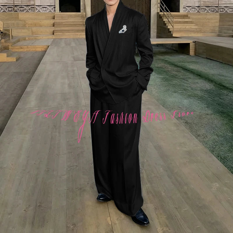 White Loose Style Men's Suit Business Casual 2 Pieces Jacket Pants Work Commute Social Party Male Clothing