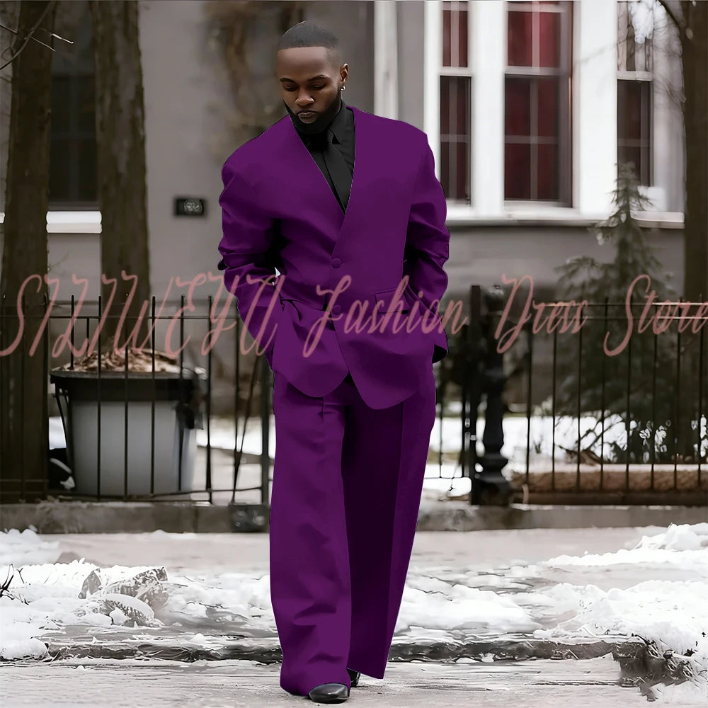 Single Breasted Red Men's Suit 2 Pieces Jacket Pants Loose Style Business Casual Work Commute Daily Social Blazer Set