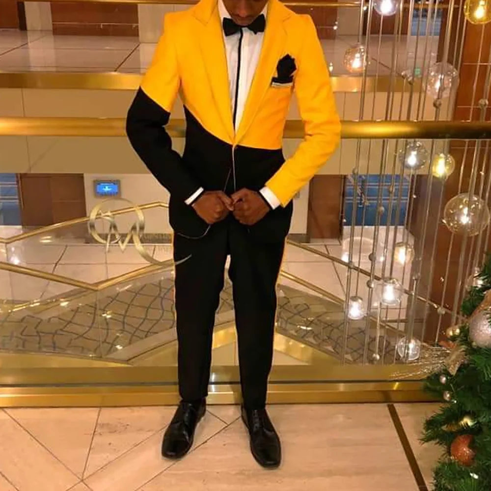 Patchwork Color Fashion Men's Suits 2 Pieces Jacket Pants Business Casual High-end Boutique Male Clothing