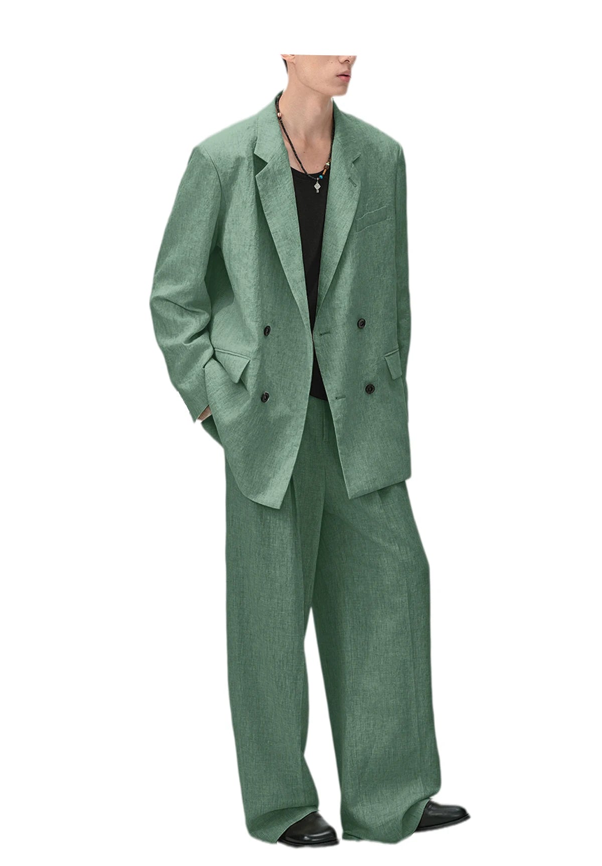 Men's Linen Suit 2-Piece Double Breasted Slim Fit Blazer Straight Leg Pants For Summer Casual Business Wedding Streetwear